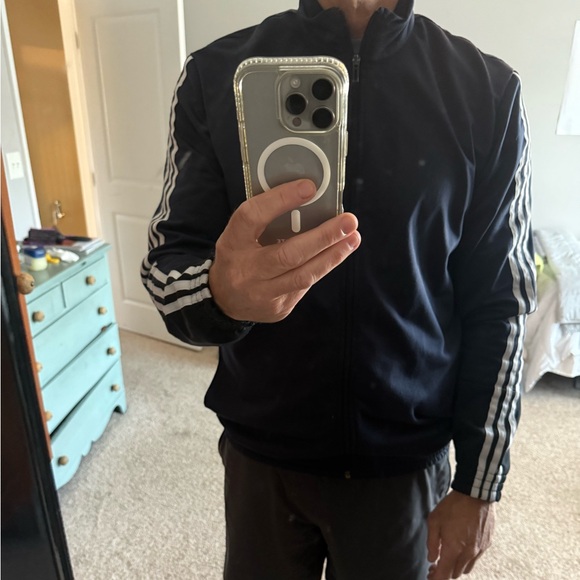 adidas Black Performance Jacket with White Stripes - Picture 1 of 4